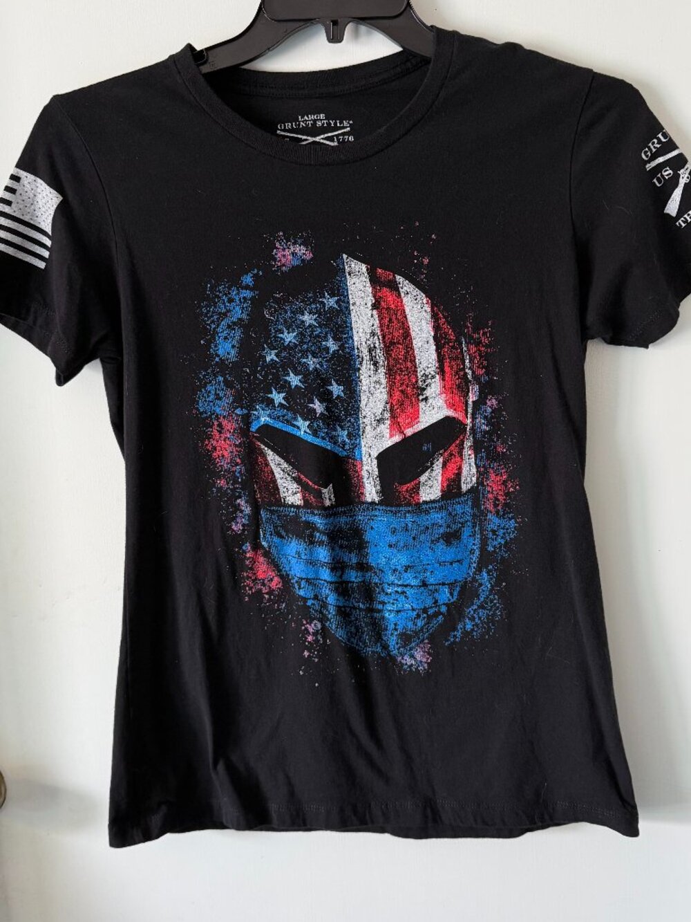 Grunt Style t shirt women's large Spartan Red White and Blue Black Tee